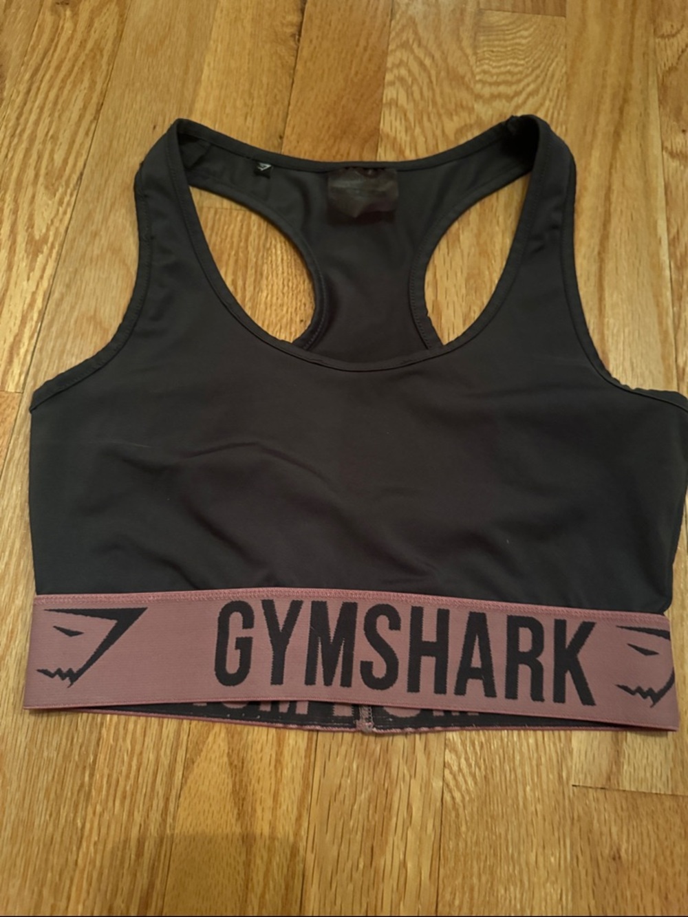 Gymshark grey Black Racerback Sports Bra with Brown Logo Band
